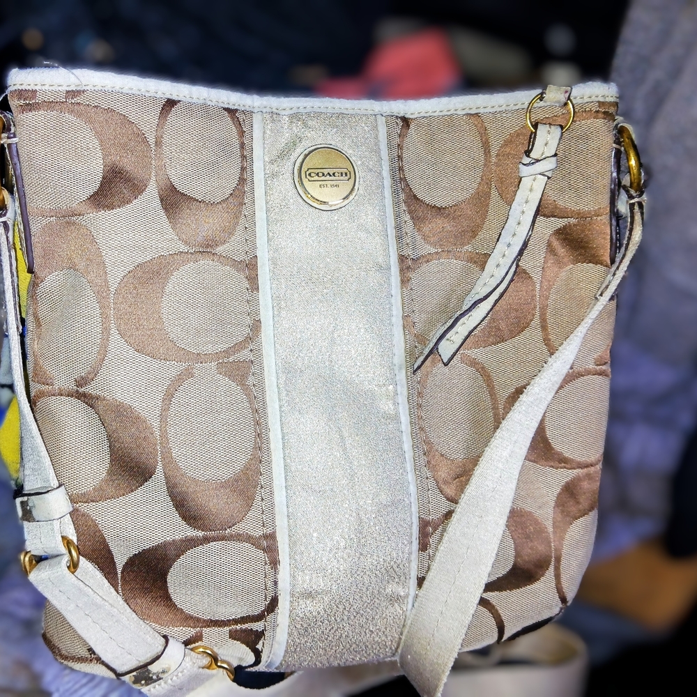 Coach Signature Beige and White Women's Crossbody Bag